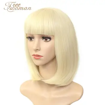 

FREEWOMAN Dark Blonde Synthetic Bob Wigs For Women Short Bob Wig With Bangs Fake Hair Purple Black Wig Heat Resistant Halloween
