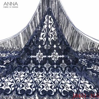 

Anna navy blue nigerian velvet lace fabric 2020 high quality embroidered french sequins laces fabrics 5 yards for garment sewing