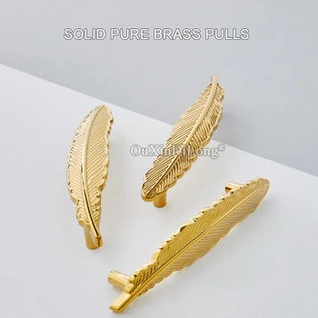 

Top Luxury 10PCS Feather Solid Brass Cabinet Door Handles & Knobs Cupboard Wardrobe Closet Drawer Kitchen TV Cabinet Pulls Pens