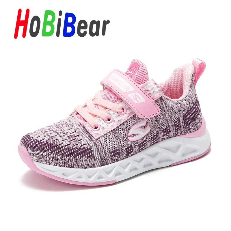 HOBIBEAR/модная обувь для девочек; дышащая обувь для бега; коллекция года; дизайнерская обувь для мальчиков; Детские повседневные кроссовки розового и красного цвета; От 5 до 14 лет