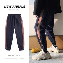 Зимние новые бархатные плотные брюки для мужчин, модные контрастные повседневные штаны для бега, мужские уличные свободные брюки в стиле хип-хоп