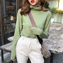 Best Offers Korean Women Shirts Cotton Women Knit T-Shirts Autumn Woman Turtleneck Pullover Shirt Woman Long Sleeve Knitted T-Shirts Tops XL