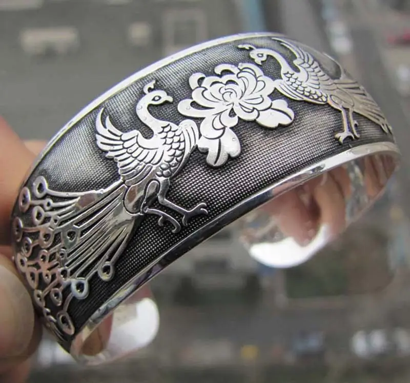 2018 New High Quality Legend Bird Bangles Antique Silver Plated Double Phoenix Flowers Bracelet Totem Jewelry Wholesale