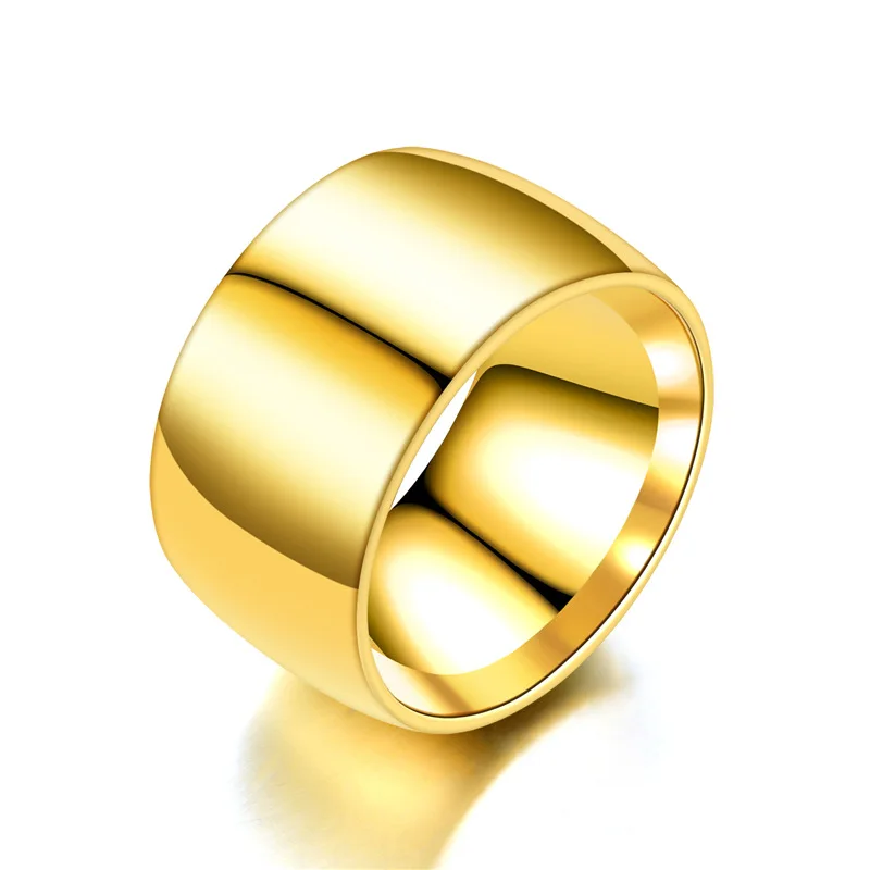 Wide 12mm Glossy Titanium Steel Men's Ring - Elegant and Bold Fine Jewelry