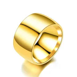 Wide 12mm Glossy Titanium Steel Men's Ring - Elegant and Bold Fine Jewelry - 8 (Gold)