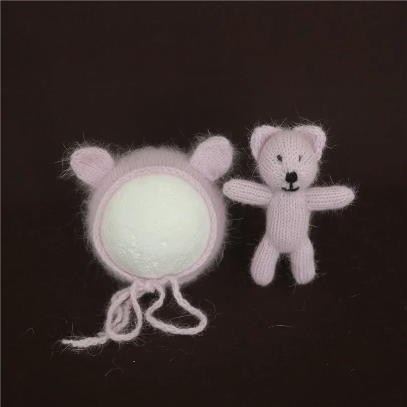 Винтажная шапка для фотосъемки новорожденных Пушистая Шапка с мишкой ангора обертывание реквизит новорожденный пеленка вязаная обертка Альпака капот Игрушка Детская шерстяная ткань - Цвет: as photo
