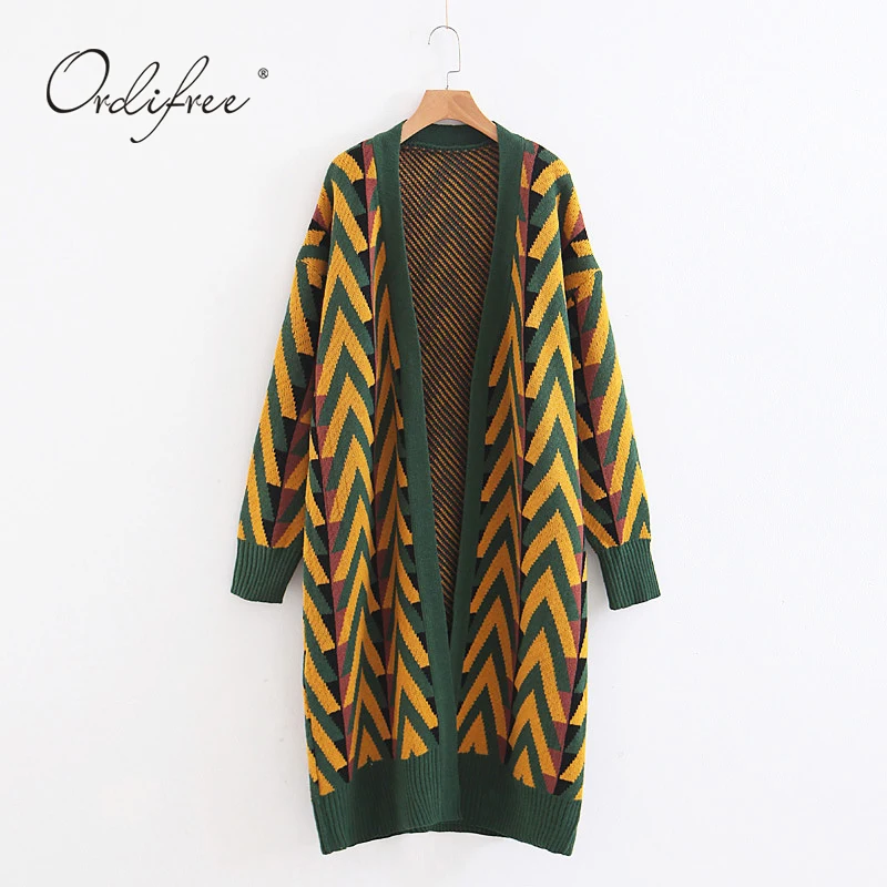 

Ordifree 2019 Autumn Winter Striped Long Knitted Cardigan Vintage Casual Knit Sweater Cardigan Jumper