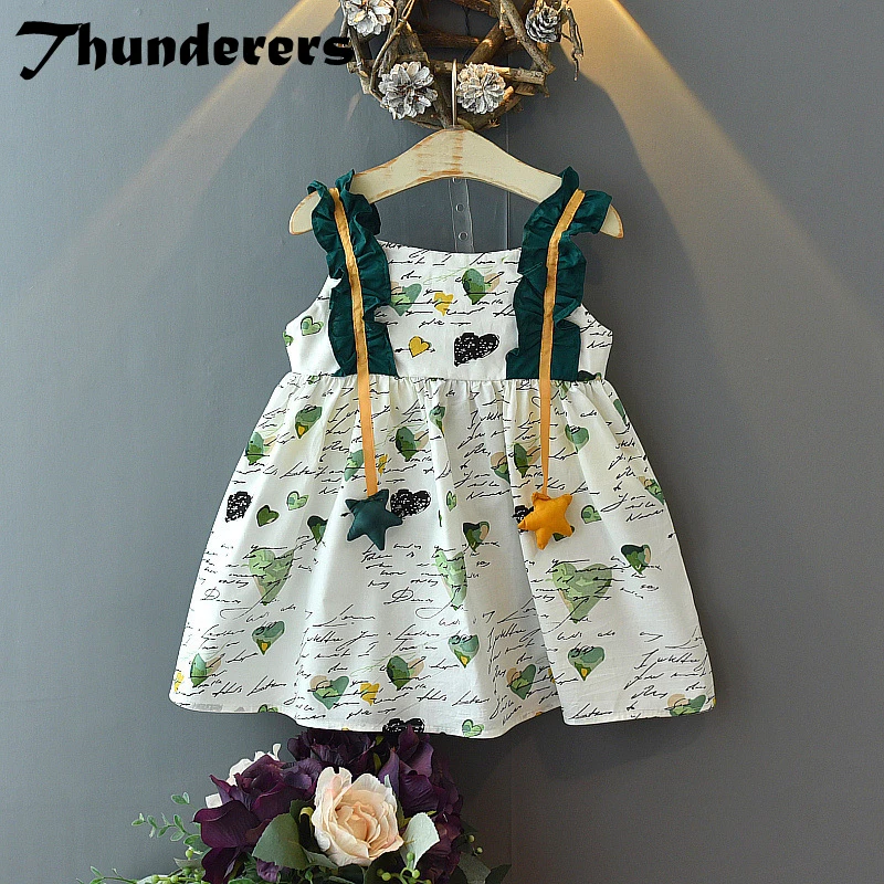 

Thunderers Summer Fashion Kids Princess For Girl Sleeveless Printed Girl Party Dress 2019 Cute Toddler Baby Clothes Summer Wear