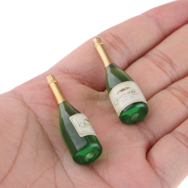 2pcs Dolls House Miniature Wine Champagne Bottles Drink Pub Bar Dinning Room 1/12 Dollhouse Pub Bar Decor Miniature Beer Bottles 1