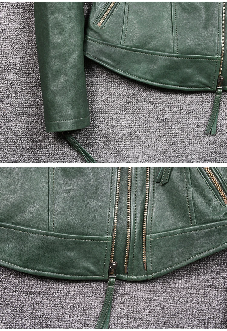 Women Genuine Leather Jackets Sheepskin Motorcycle Jackets Female Slim fit Leather Coat S-2XL