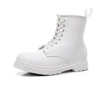 

White Women Martin Leather shoes High Top Fashion Winter Warm Snow shoes Dr. Motorcycle Ankle Boots Couple Unisex Doc boots 46