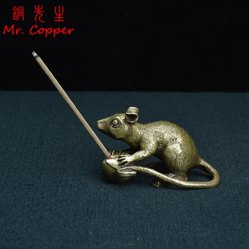 2020 New Year of Rat Lucky Mouse Figurines Copper Ornaments Chinese Classical Incense Burner Tea Pets Antique Brass Crafts Decor |