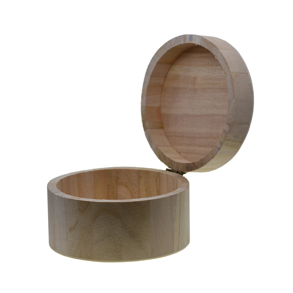 Round Unpainted Wooden Jewelry Box Plain Unfinished Wood Trinket Box Case Container with Lid, 4.53inch Dia