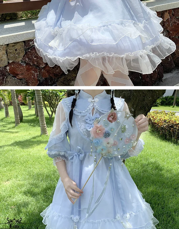 Милое винтажное платье в стиле Лолиты в китайском стиле; кружевное платье с бантом и высокой талией в викторианском стиле; платье в стиле каваи для девочек; Готическая Лолита; Косплей