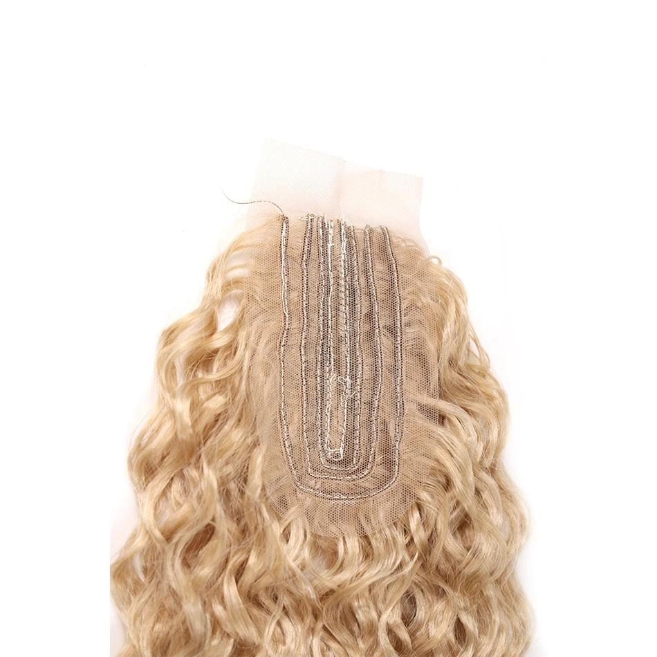 Synthetic Blonde Bundles With Closure Organic Fake Hair Extensions Tangle Free Loose Wave Bundles 32Inch Ombre Long Curly Wig Hair Extensions