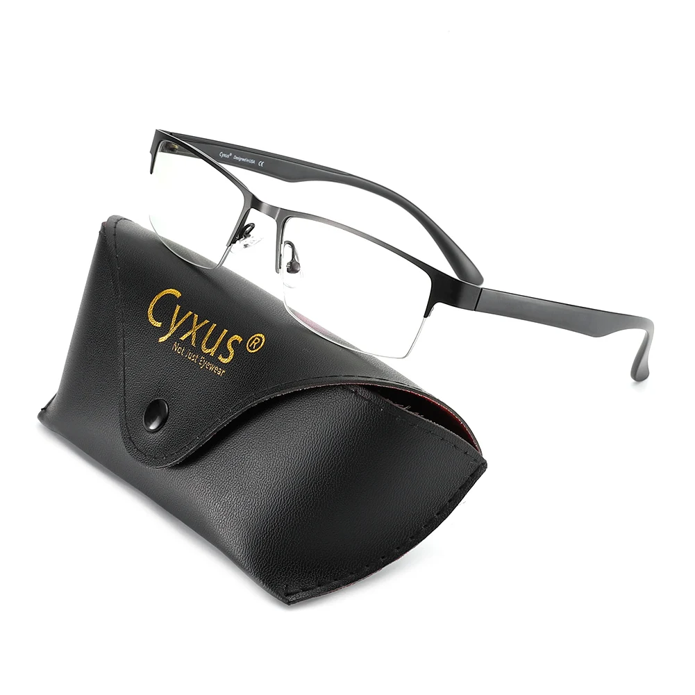 Cyxus анти-голубые световые очки металлические полуобода прямоугольные компьютерные очки анти-глазные прозрачные линзы черная оправа унисекс 8110