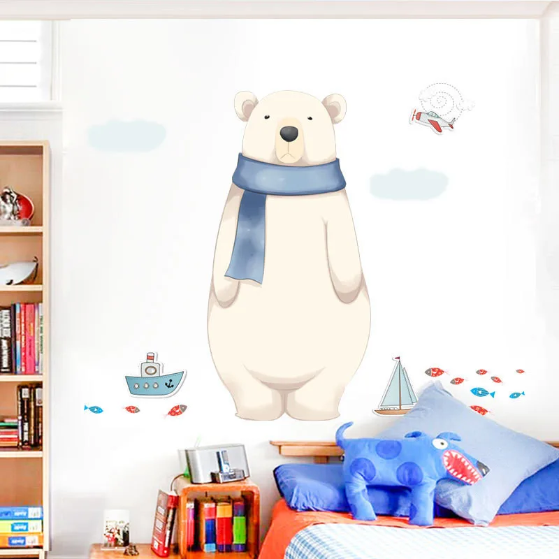 ZOLLOR мультяшный милый шарф полярные наклейки на стену в виде медведя детская комната спальня домашний настенный шкаф украшение животные обои наклейки