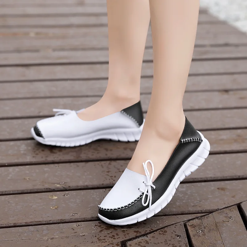 

2019 New Style Flat Casual Mom Small Leather Shoes WOMEN'S Pumps Stepping Double Purpose Loafers Spring Large Size Shoe
