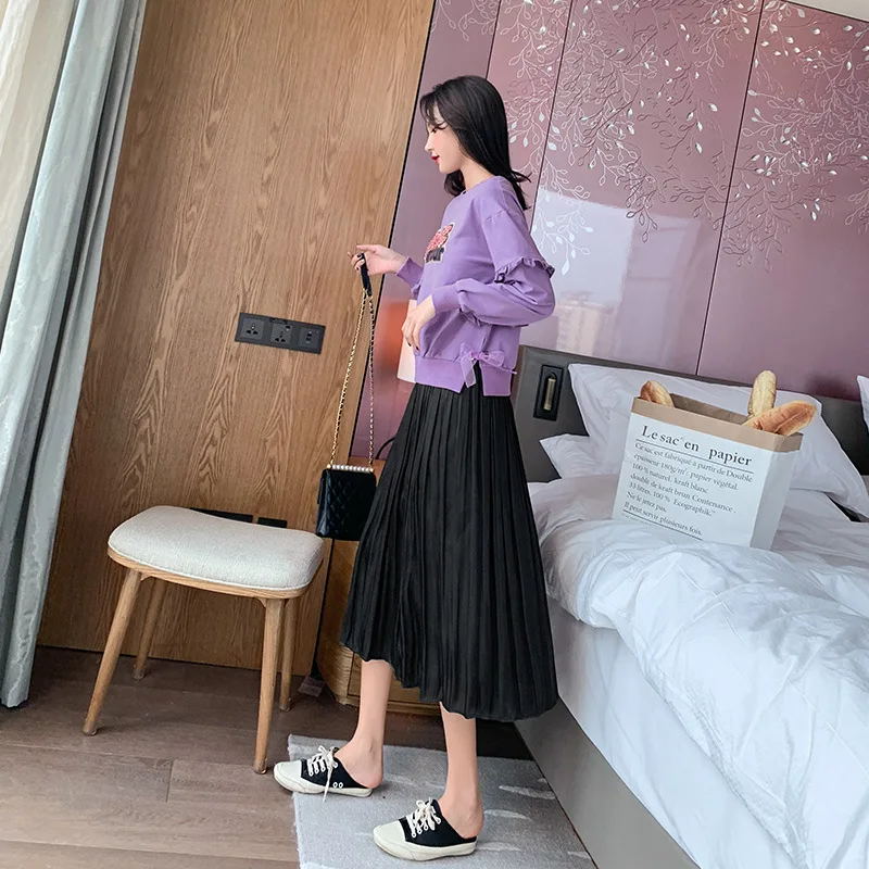 

Fashion WOMEN'S Suit Autumn 2019 New Style Lettered Printed Hoodie Frilled Black And White with Pattern Skirt a Generation of Fa