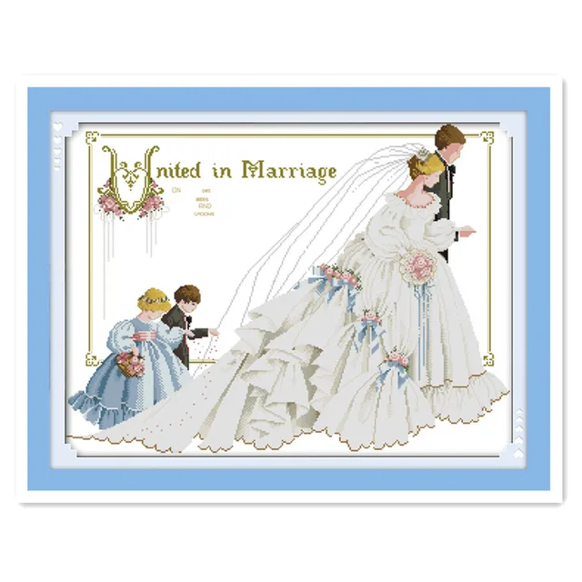11CT 14CT embroidery cross stitch kit handmade DIY two flower girl sweet wedding groom bride married family decoration 1
