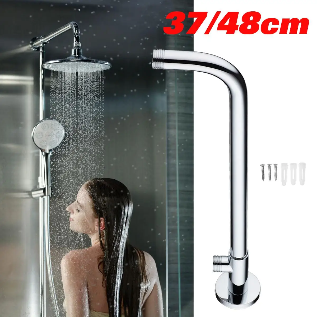 

Wall Mounted Shower Head Extension Arm Bottom Entry Hose Shower Extension Arm Fitting Mount Base for Home Bathroom 370mm/480mm
