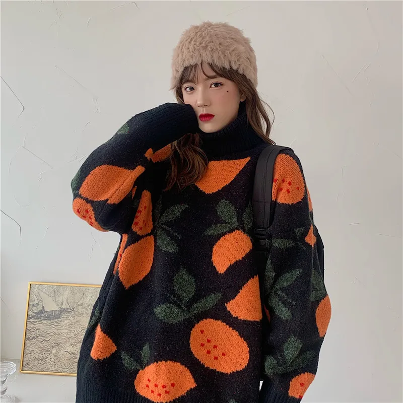 Neploe, свободные, в стиле Crazy, с принтом, Pull Femme Hiver, водолазка, пуловер, вязаный свитер, для женщин, с длинным рукавом, зимняя одежда, теплая верхняя одежда