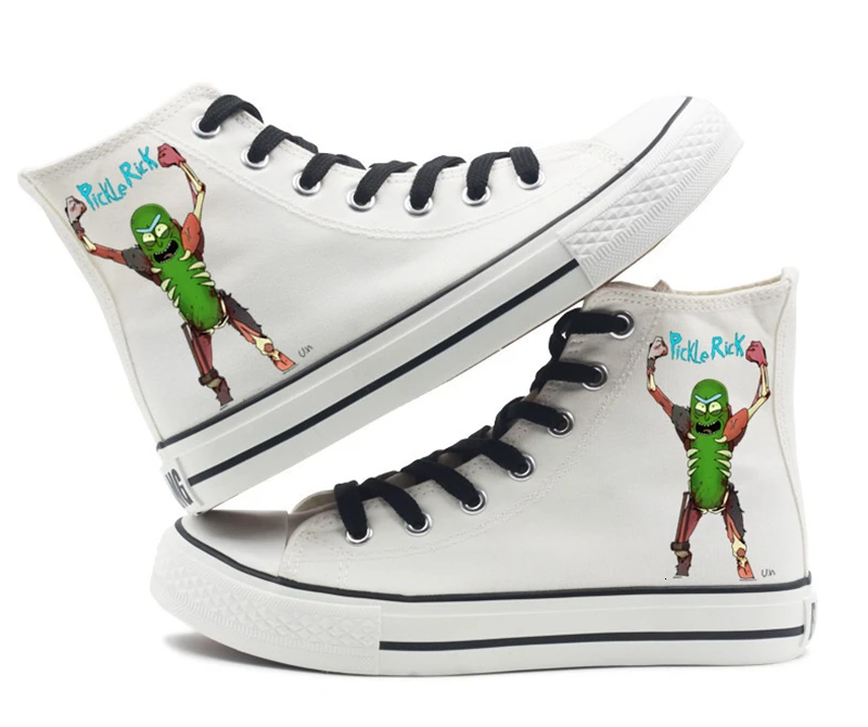 Advanture Rick and morty Pickle Rick Shoes High top Canvas Flat Sneakers Shoes Women Casual Printing Shoes Leisure Shoes