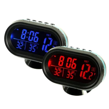 

1pc Car Thermometer Clock 2 Button Cells Voltage Meter Monitor Temperature Instruments ABS Plastic Glass 93x68x25mm