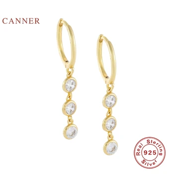 

CANNER Real 925 Sterling Silver Earrings For Women European Fashion Three Circles Earrings Hoops Zircon Jewelry Pendientes