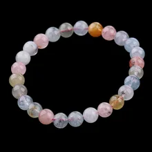 Эластичные браслеты из натурального морганита, круглые бусины, модные браслеты для девочек, подарок на день рождения