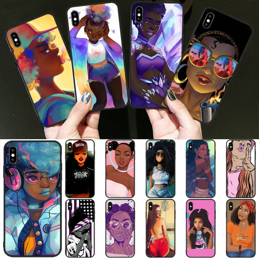 

LJHYDFCNB Black Girl Cartoon TPU Soft Silicone Phone Case Cover for iPhone 11 pro XS MAX 8 7 6 6S Plus X 5 5S SE XR cover
