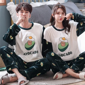 

Autumn Winter Couple Pyjamas Cotton Pajamas Set Women Cute Crayon Shin-chan Sleepwear Casual Keep Warm Mujer Pyjamas Home Suit