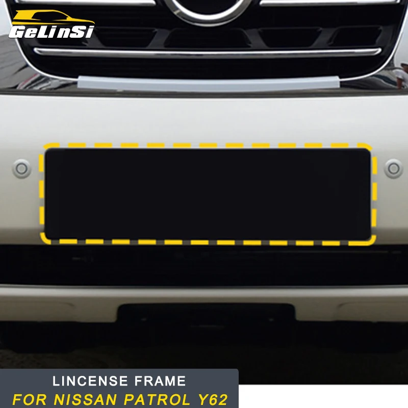 GELINSI for Nissan Patrol Y62 Auto Car Styling Front Rear License Plate Tag Frame Cover Trim Chrome Exterior - Цена: 