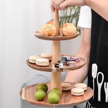 

Fruit Plate Multi Layer Wooden Round Food Tray Organizer Living Room Detachable Snack Candy Holder Decoration Storage Kitchen