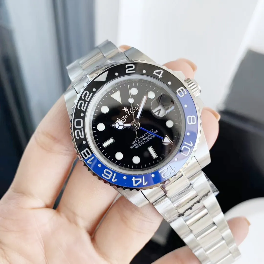 

LuxuryNew GMT Black Blue Ceramic Bezel Men Mechanical Stainless Steel Automatic Watch Sapphire Bracelet 116710 GMT Batman