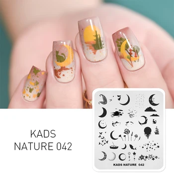 

KADS Nail Stamping Plates Nature 042 Night View Moon Lake surface Stars Image Template Manicure Stencil for Nail Design Polish