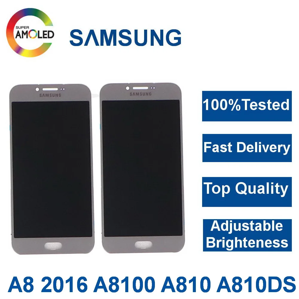 Super AMOLED lcd s для samsung Galaxy A8 A8100 A810 ЖК-дисплей для телефона кодирующий преобразователь сенсорного экрана в сборе регулировка яркости
