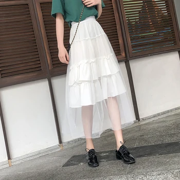 

High Waist Retro Patchwork Puffy Skirt Cake Elegant Long Skirt Lace Jupe Femme 2020 Summer Casual Solid Falda De Vestir Mujer