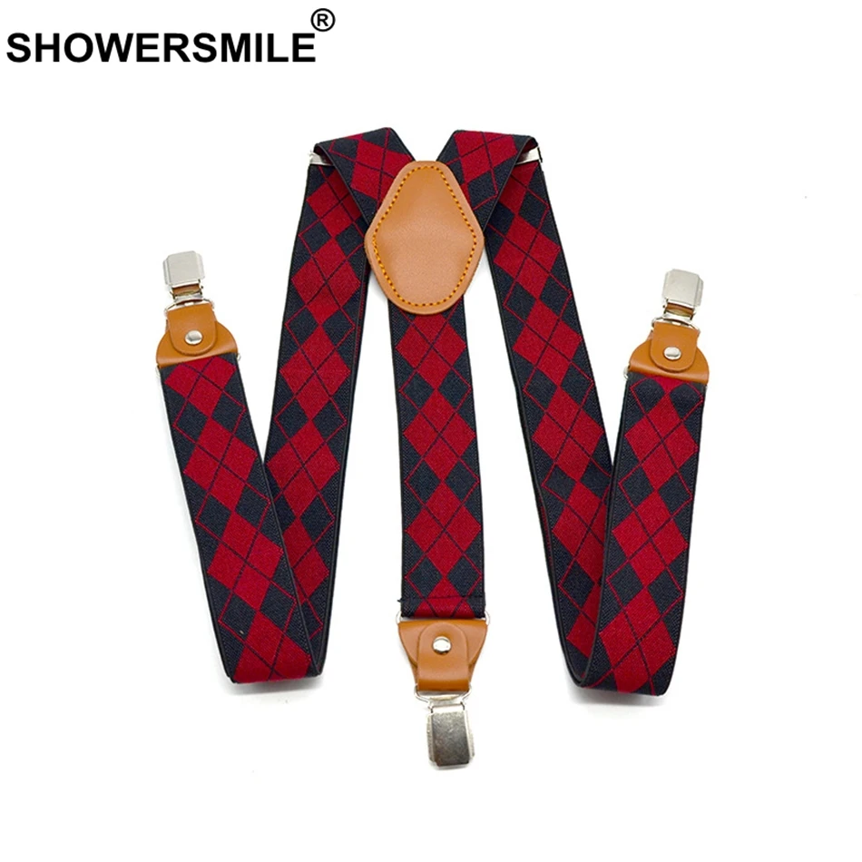 Подтяжки SHOWERSMILE для брюк регулируемые Y образные с кожаными зажимами узором