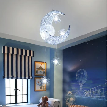 

Modern LED Moon Star Chandelier Children Bedroom Hanging Light Girls Room Kids Room Fixture Ceiling Lamp For Home Decorations