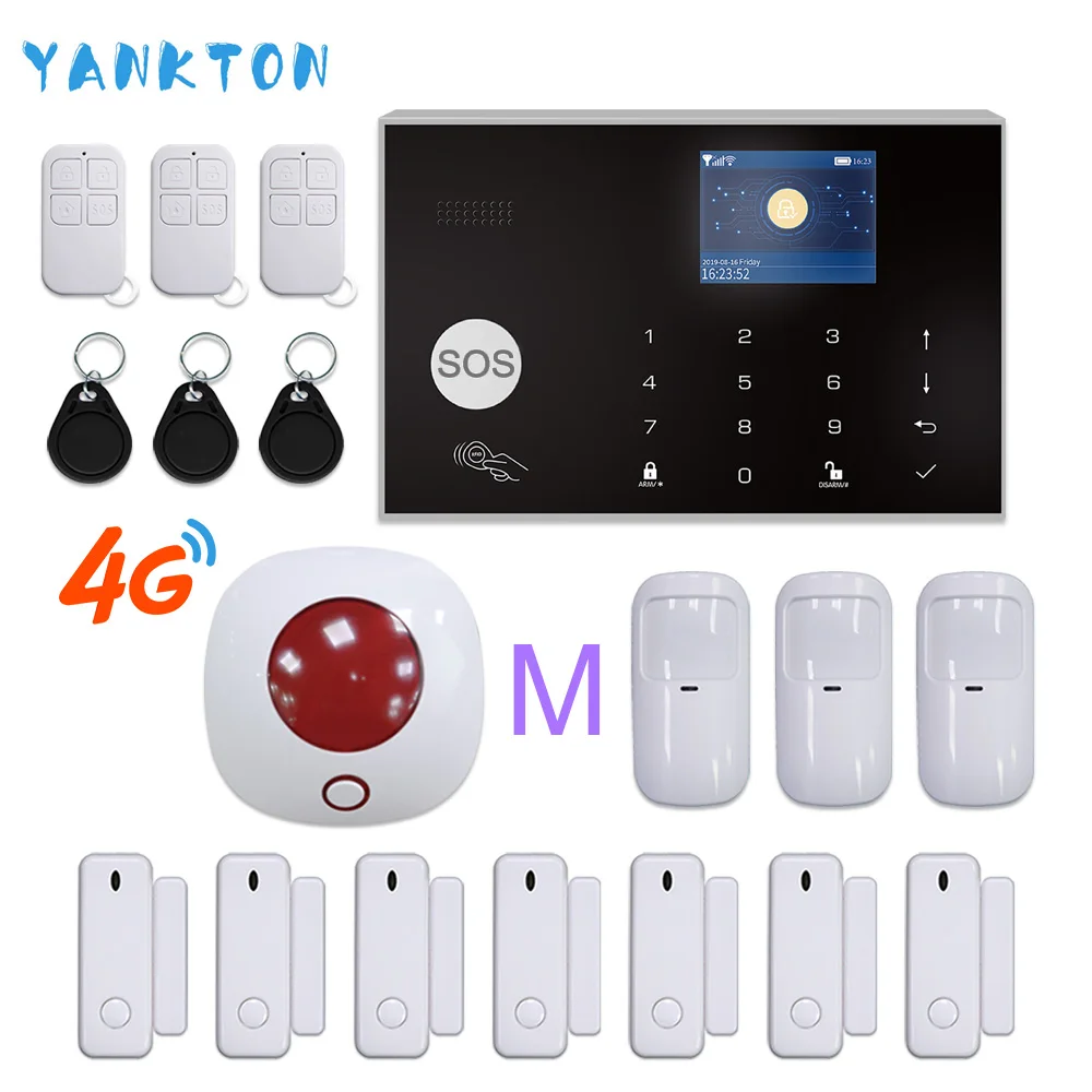 YK-015-4G-G30-Si-M Переключаемая беспроводная домашняя охранная система Tuya на 11 языков, 3G и 4G, Wi-Fi сигнализация, 433 МГц, RFID карта, устройство для снятия руки, приложение, дистанционное управление - Цвет: YK-015-4G-G30-Si-M