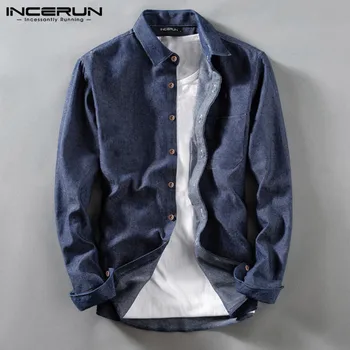 

INCERUN Long Sleeve Solid Color Shirt Men Casual Pockets 2020 Streetwear Turn-down Collar Men Basic Shirts Leisure Camisa S-3XL