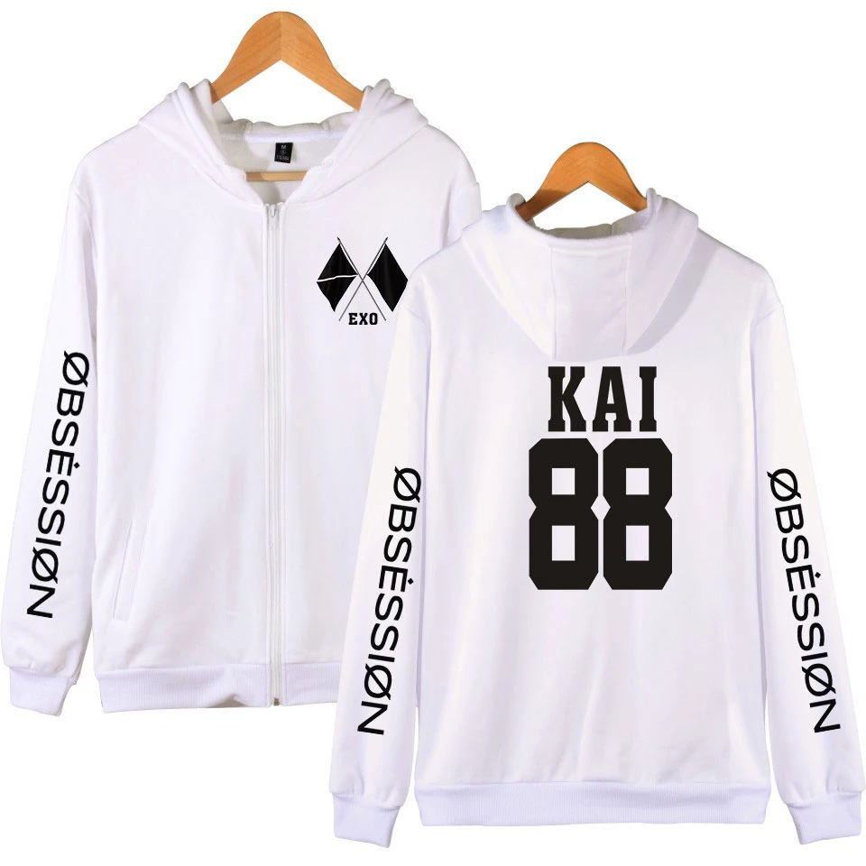 Frdun Tommy KPOP EXO Sixth Album OBSESSION X-EXO Print Zipper Hoodies Sweatshirt Women/men Fashion Hoodies Zippers
