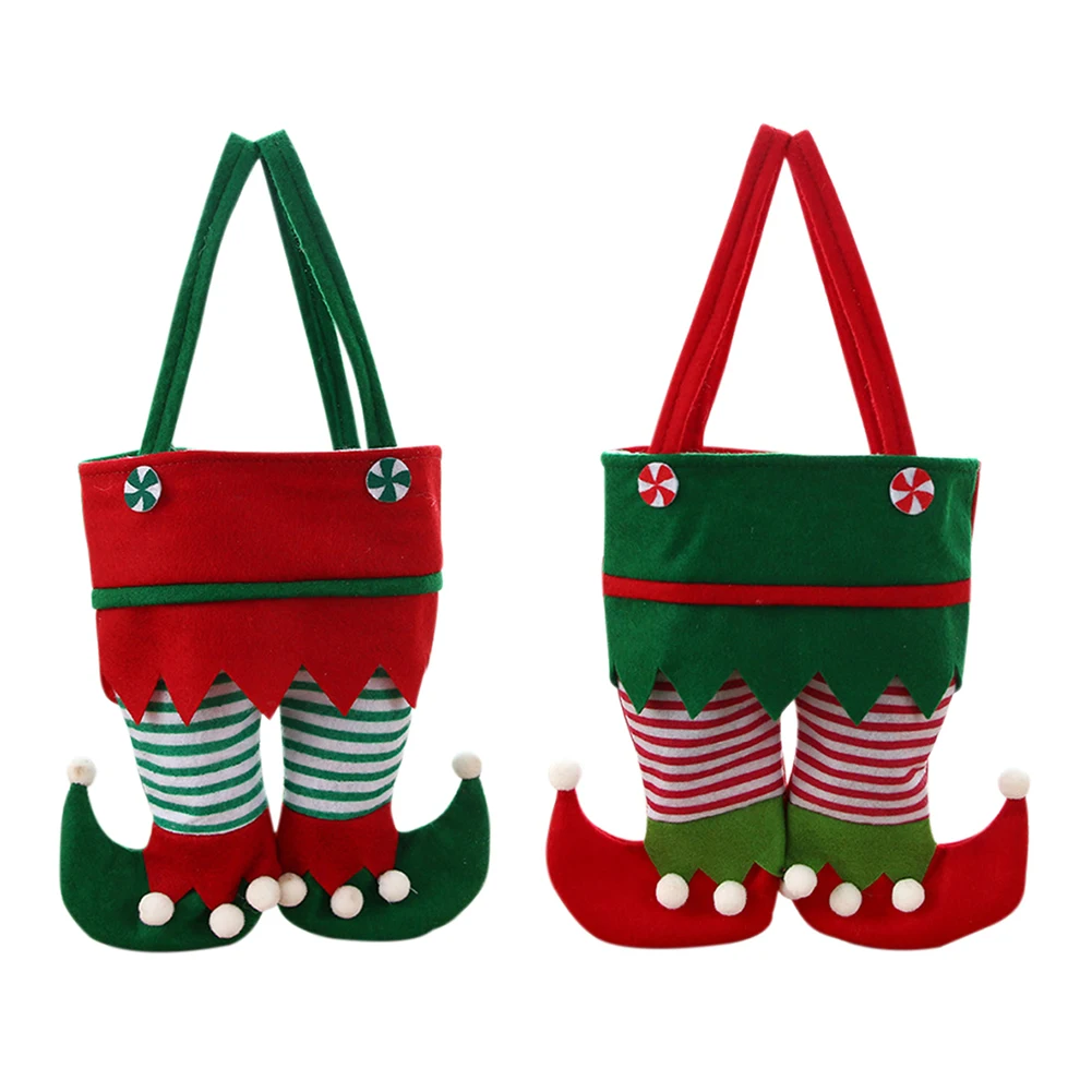 1pc Christmas Elf Candy Bags Velvet Stripe Handbag Santa Claus Pants