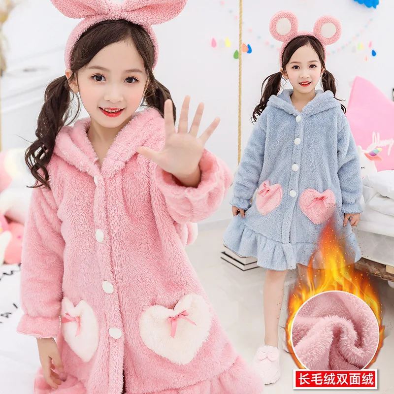 Kids Bathrobe Solid Color Hoodies Girls Sleepwear Bath Towels Kids Soft Bathrobe Pajamas Children Clothing Peignoir Enfant