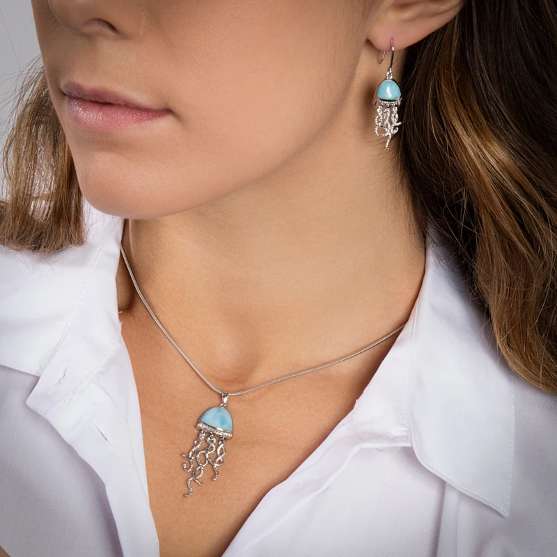 Sea Colletion Larimar ювелирные изделия 925 пробы Серебряный Кулон Натуральная подвеска Larimar подвеска Медуза для женщин без цепи