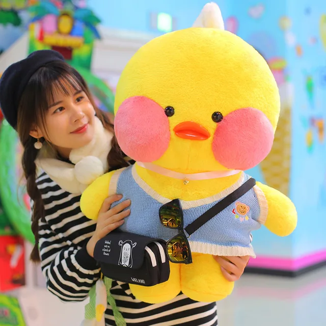 80cm Kawaii Lalafanfan Cafe Duck Plush Toy With Bells Clothes Detachable Plush Doll Children's Toy Valentine's Day Birthday Gift