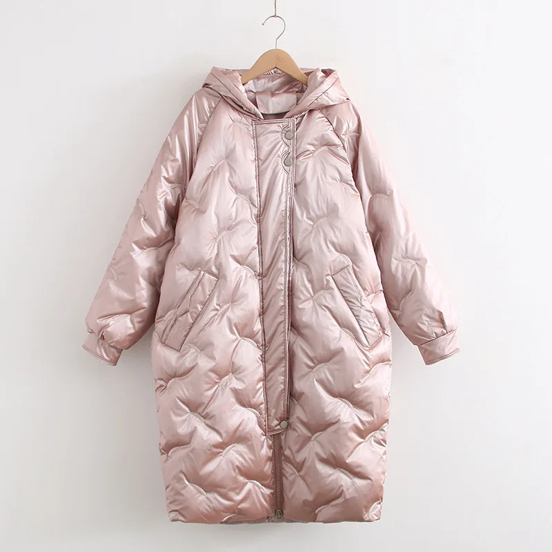

Autumn And Winter New Installation Korean-style Simple Solid Color Rhombus Pu Coating Embroidered down Cotton Thick Warm Long Co