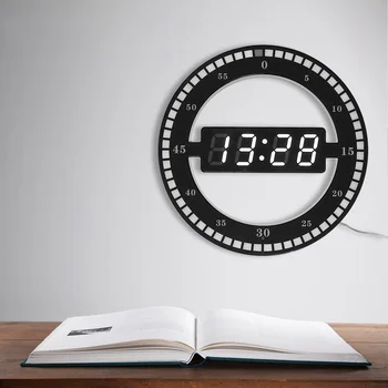 

Circular Photoreceptive LED Digital Wall Clock Modern Design Dual-Use Clocks for Home Decoration US EU PLUG Dimming Digital