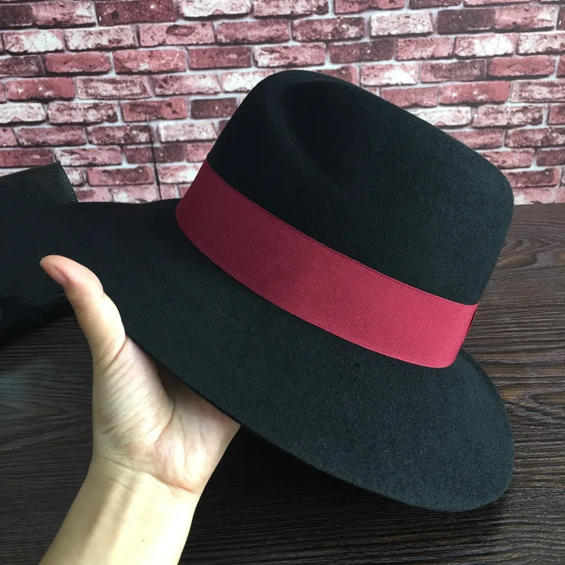 

M Fedorasstandard black wine red ribbon cloth hat Sir Sagging eaves abnormity cap temperament of men and wom